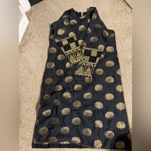 Black & Gold Embroidered Women's Dress